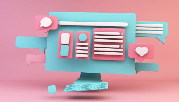 Ilustración 3d que representa creación de sitios web